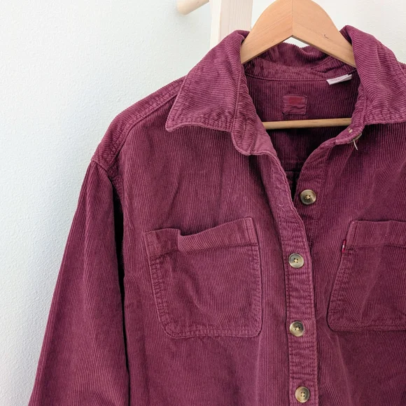 Vintage Levi's Corduroy Collared Button Front Shirt Jacket In Burgundy - Picture 5 of 8